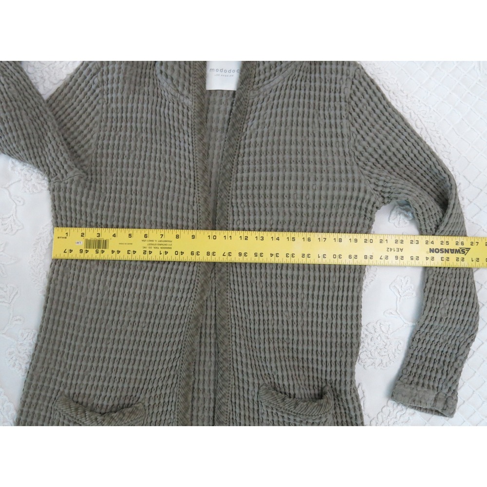 Mododoc Womens Waffle Knit Cotton Hooded Long Cardigan Open Front Large Grey - Picture 4 of 6